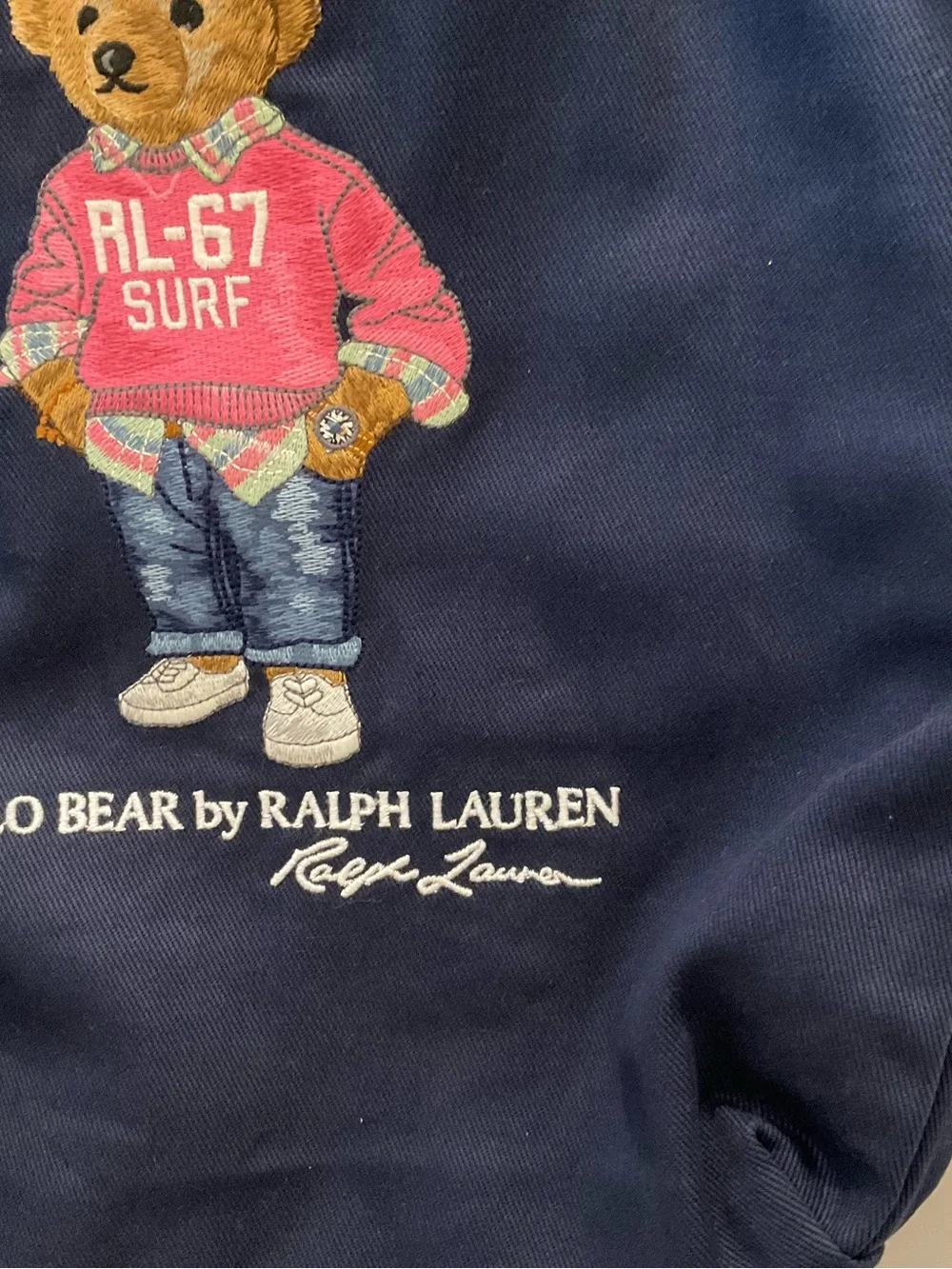 NWT Polo Ralph Lauren Navy RL-67 SURF BEAR Cotton Twill Embroidered Tote Bag